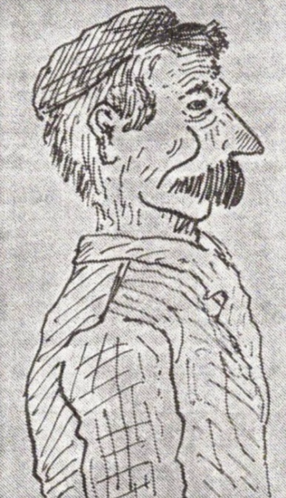 Potloodtekening van maker Katharinus van der Meer. Jan Hermsen met bijnaam Biljan, afgebeeld in de Emmer-Courant van dinsdag 10 oktober 1961